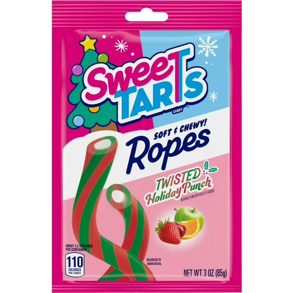 SweeTARTS Ropes Twisted Holiday Punch, Rope Candy, Stocking Stuffers, 3oz Bag
