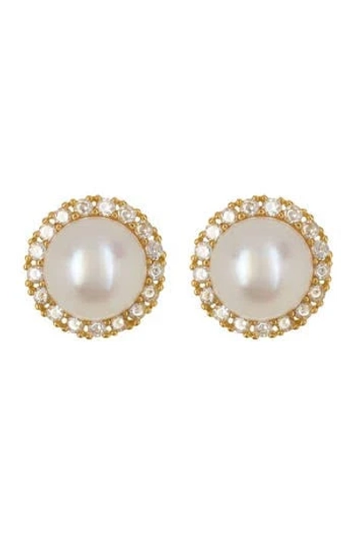 Adornia 14k Gold-Plated Freshwater Pearl Halo Stud Earrings
