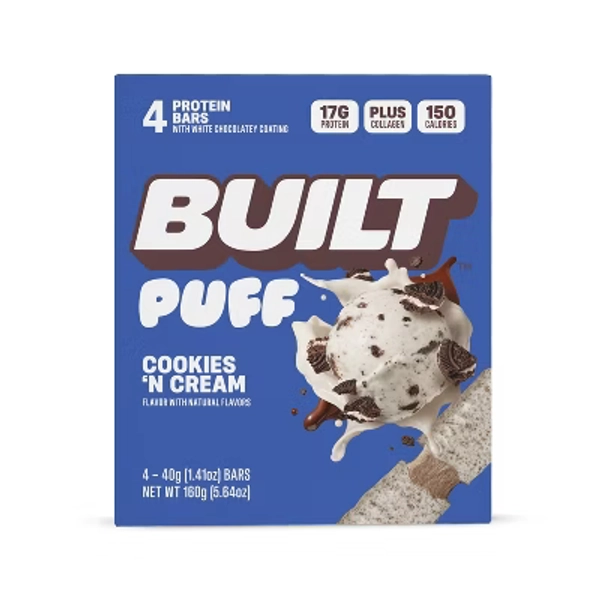 Built Bar Cookies 'N Cream Puff Protein Bars - 17g Protein - 4ct