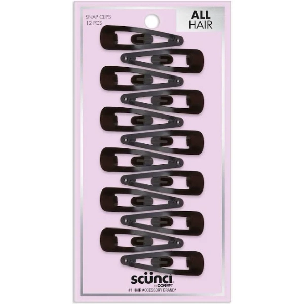 Scunci Metal Hair Snap Clips - Black - All Hair - 12pcs