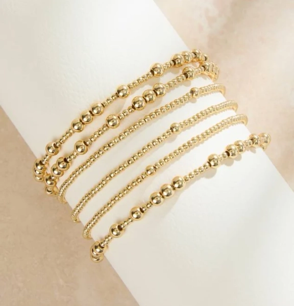 18K Gold Bead Bracelet Set