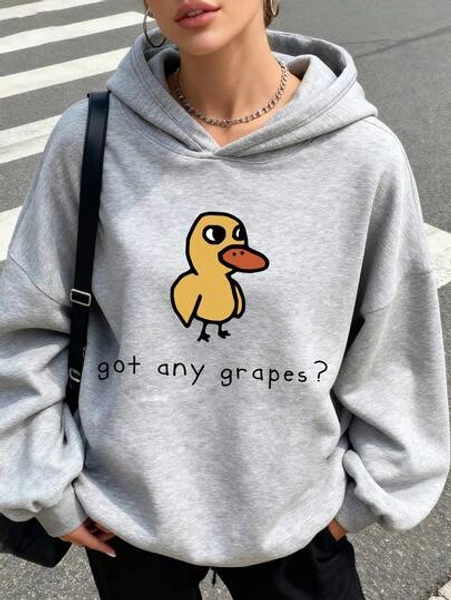 Teen Girl Style, Small Yellow Duck Pattern Letter Print, Casual Style, Hooded Sweatshirt, Can Be Worn In Spring And Autumn, Shopping, School, Travel, Party Wear - Size 14Y