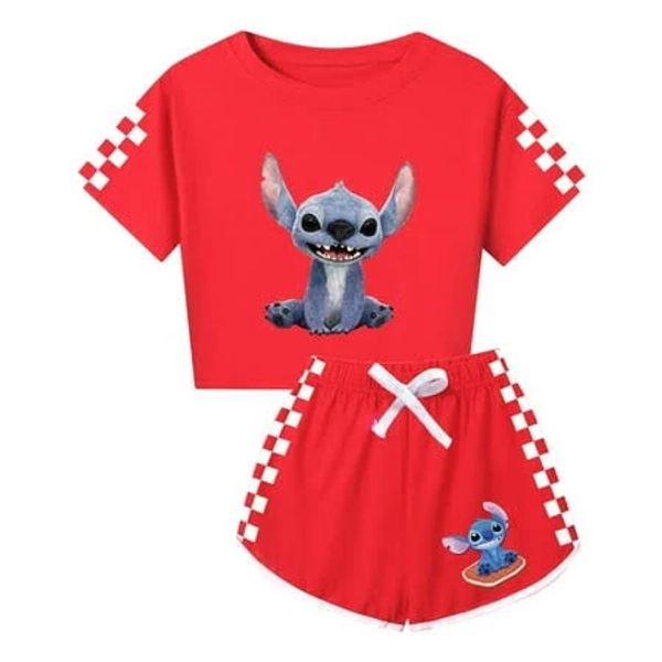Thombase Stitch 2-Piece Cartoon T-Shirt and Shorts Outfit Set