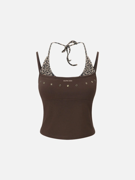 Aelfric Eden Leopard Halter Studded Cami Top