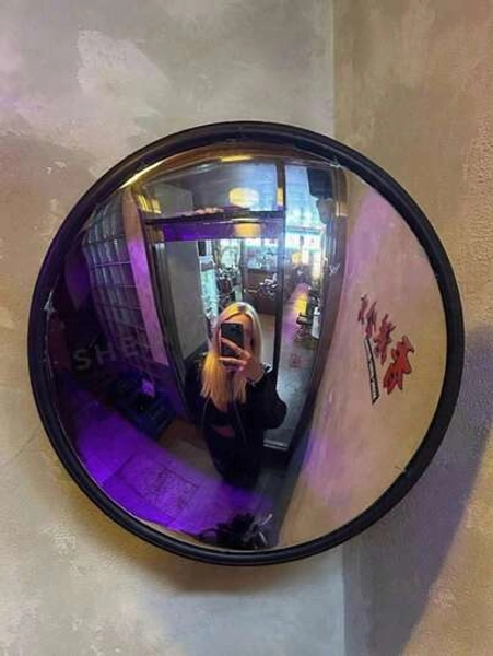 Round Wall-Mounted Decorative Corner Mirror - Full Length Horizontal Wall-Mounted Mirror, Plastic Frame, No Power Required | Home Decor Accessory, Portable Mirror, Suitable For Living Room, Bedroom, Hallway, Bathroom, Dressing Room, Room Decoration.