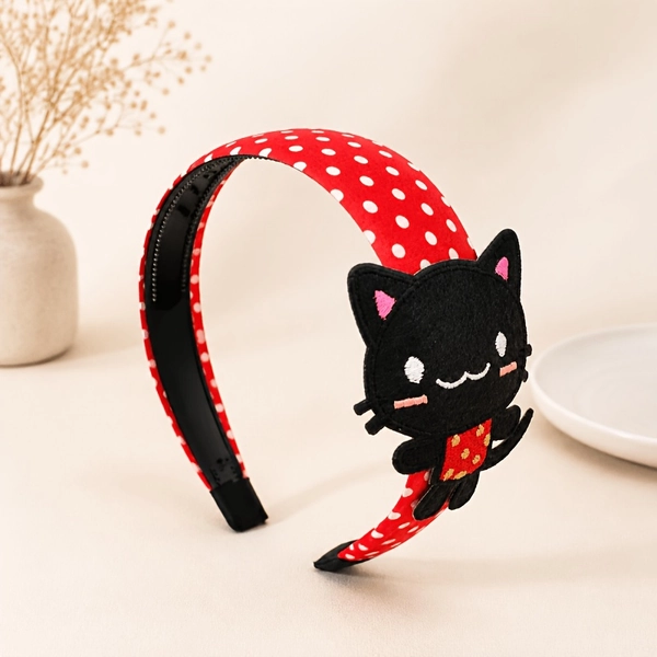 1 Schattige Zwarte Kat Hoofdband, Rode Stippen Cartoon Kat Appliqué Haarband, Lieve Antislip Haarelastiek, Veelzijdig Haaraccessoire voor Dagelijks Gebruik / Feestjes / Cosplay