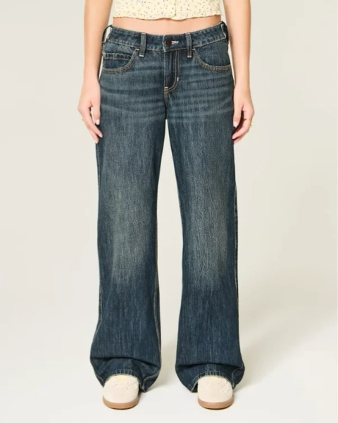 Hollister Andi Adjustable Waist Dark Wash Baggy Jeans