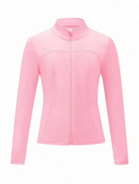 SHEIN Tween Girls' Active Wear Lightweight Hooded Zip Up Jacket, Pink Activewear Suitable For Yoga, Pilates, Running, Outdoor Activities Fall Winter