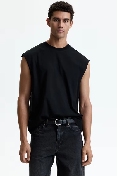 Relaxed-Fit Cotton Tank Top - Black