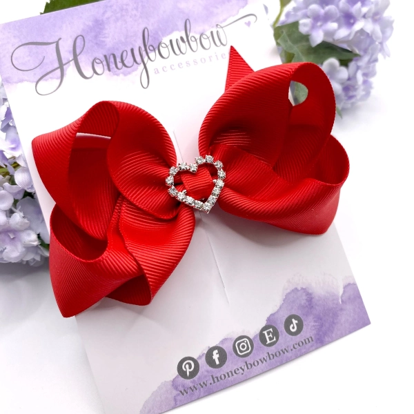 Red bowtique bows, red ribbon hairbow, Ribbon hair bow, red ribbon bow, red ribbon bow for hair, 4 inch bowtique bow red