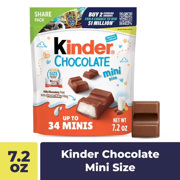 Kinder Chocolate Mini Bars with Creamy Milky Filling, Individually Wrapped Candy, Share Pack, 7.2 oz