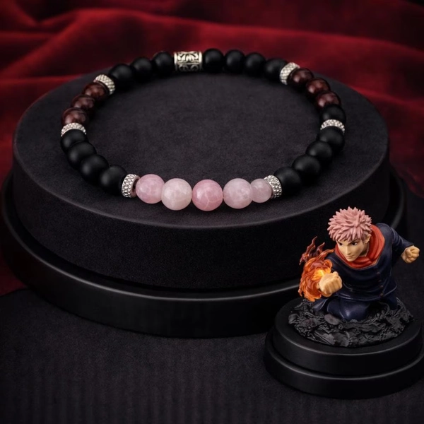 Yuji Bracelet - Black Onyx, Garnet & Kunzite | Jujutsu Kaisen Inspired Jewelry | Heart Strength Energy Bracelet
