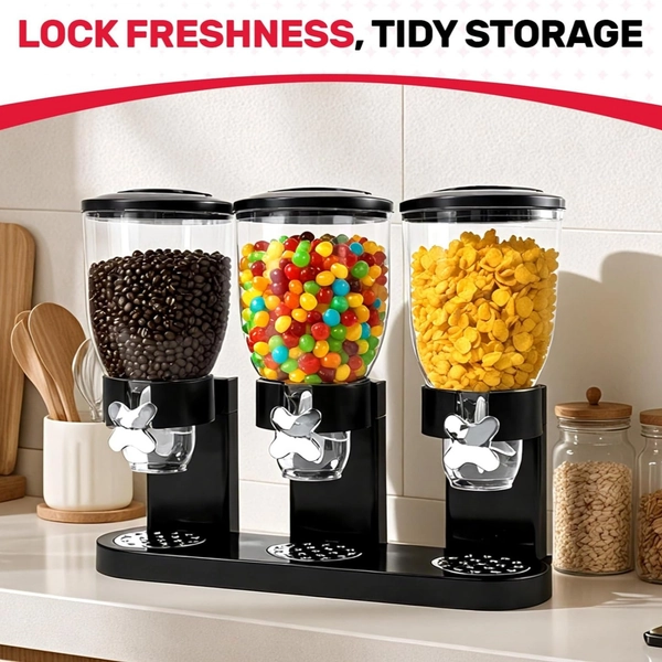 [Black Plastic Grain Dispenser] Black Plastic Grain Dispenser | Countertop Storage with Hygienic Lid & Spout - for Oatmeal, Rice, Nuts, Granola, Dog Food, Bird Seed - Space-Saving Snack Box