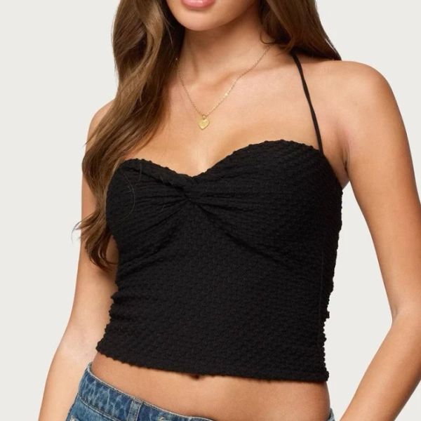 Edikted Women's Zoee Twisted Textured Halter Top