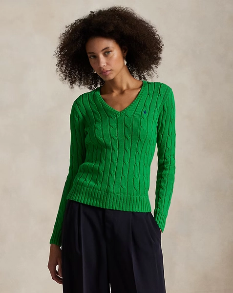 Cable-Knit Cotton V-Neck Sweater