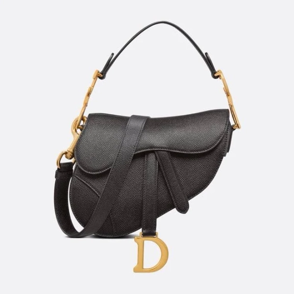 Dior Mini Saddle Bag Black Grained Calfskin - Women