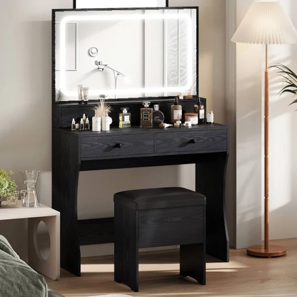 Wrought Studio BAELYN Modern 4 Drawers Makeup Vanity with LED Lighted Mirror