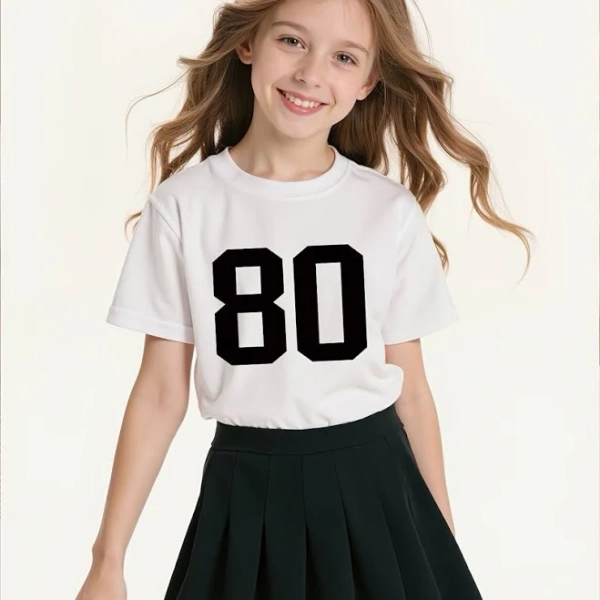 Girls Digital Printed Short Sleeve and Skirt Set