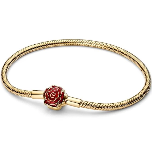 Pandora Beauty and the Beast Enchanted Rose Snake Chain Bracelet