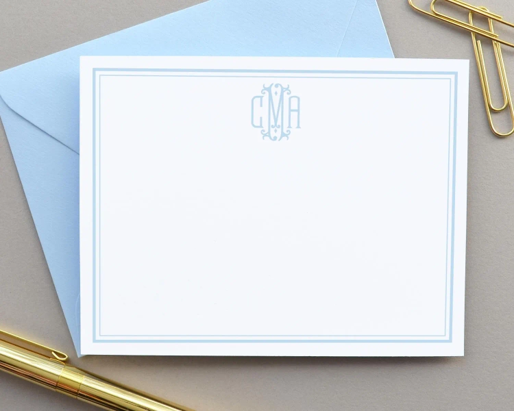 Personalized Monogram Stationary, Custom Monogrammed Note Cards, Wedding Thank You Cards, Light Blue Stationery, Couples Notecard Set