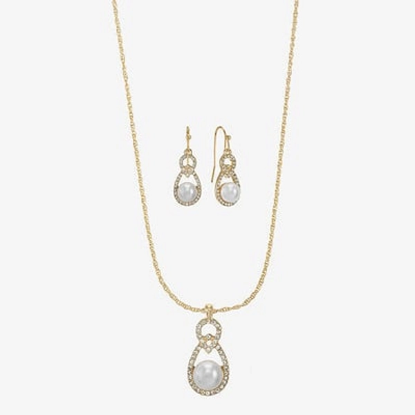 Monet Jewelry Gold Tone Pendant Necklace & Drop Earring Womens Glass Simulated Pearl 2-pc. Jewelry Set, One Size, White