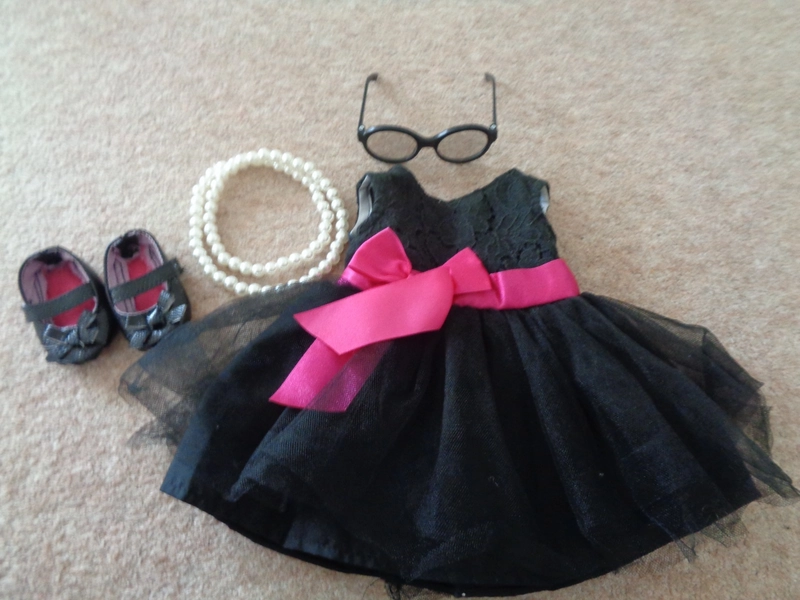Our Generation Doll Clothes Black Layered Tulle Dress Pink Bow Sunglasses OG