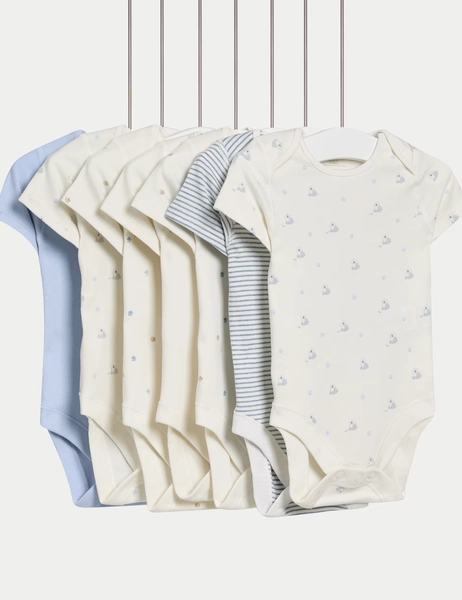 7 Pack Pure Cotton Dog Print Bodysuits (5lbs-3 Yrs)