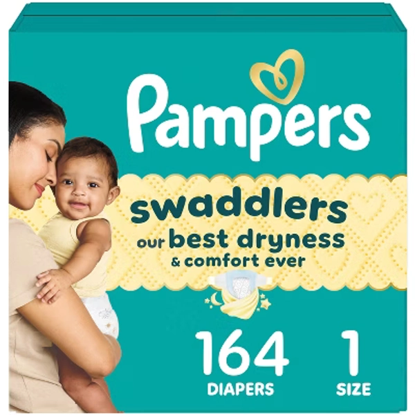 Pampers Swaddlers Sensitive Disposable Diapers - Size 1 - 164ct: 8-14 Lbs, With Aloe, Paraben-Free, Wetness Indicator
