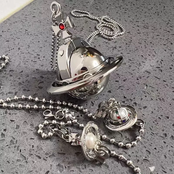 Vivienne Westwood Pendant Lighter Gas Lighters Two Orb Chains, Gift Box, Silver