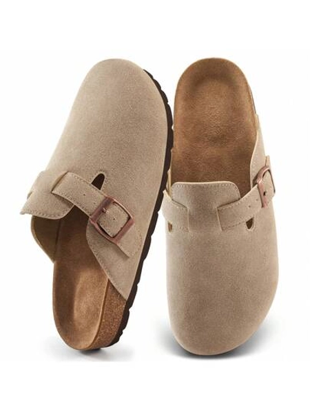 Women's Leather Mules: Adjustable Hook-And-Loop Closed-Toe Clogs. Ultra Lightweight & Comfortable Slip-Ons For Daily Wear, Commuting & Parties. Versatile, Non-Slip & Durable Design. A Must-Have All-Season Fashion Footwear.Women's Apricot All Season Muller Shoes.Women's Suede Clogs With Buckle Closure And Rubber Sole,Apricot Leather Mules Cork Footbed Sandals Potato Shoes.