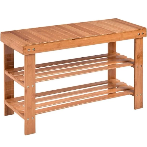 Costway Bamboo Shoe Rack Bench 3-Tier Storage Shelf Holder Home