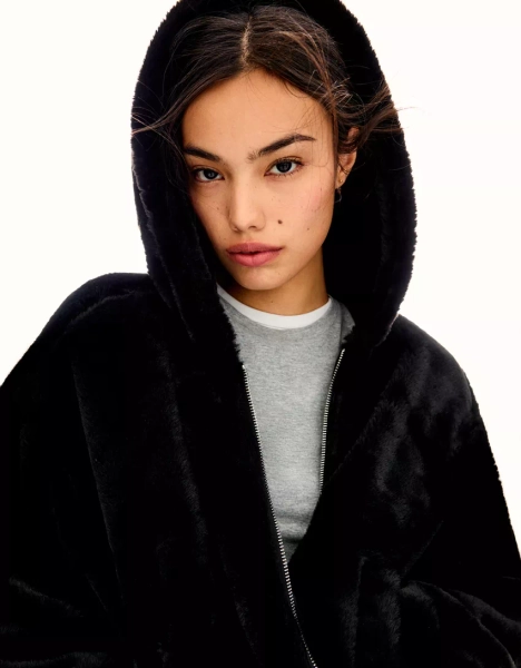 Hooded faux fur jacket