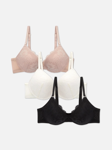 3pk Floral Lace Push Up Bras