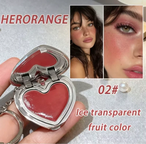 Mini Heart Cloud Soft - Facial Blush Stick - Moisturizing Light Single-Color Blush for Natural Daily Makeup - Long-Lasting Waterproof - Suitable for All Light Types - Perfect Gift For Valentine's Day, Halloween, Christmas - Herorange