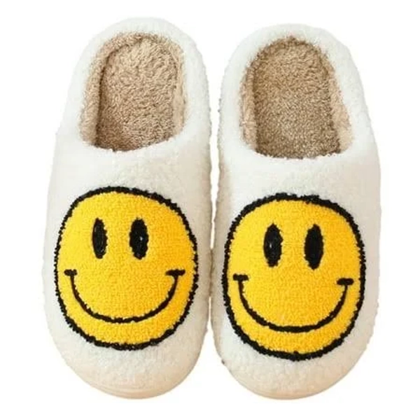 Pacificplex Womens Smile Slippers Retro Plush Happy Face