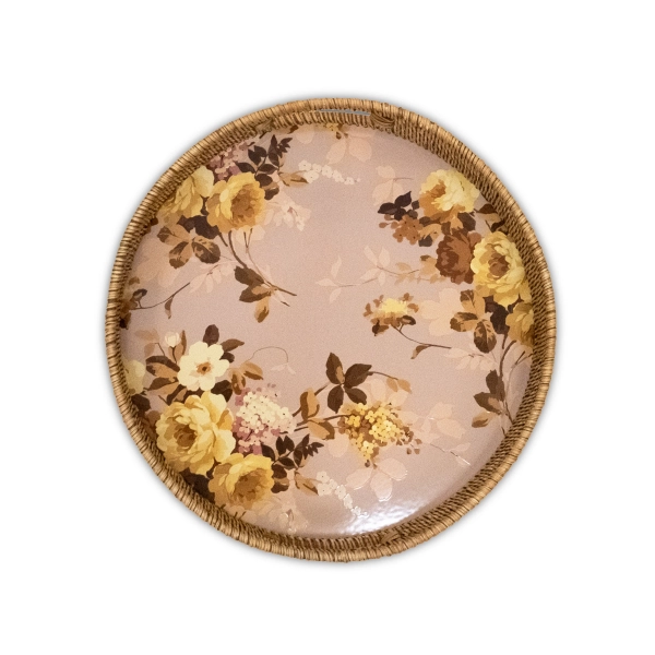 MacKenzie-Childs Wild Rose Enamel & Rattan Round Tray | Perigold