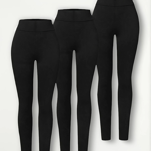 Girls' Solid Color Slim-Fit Sports Pants Three-Piece Set, Simple and Comfortable, Suitable for Yoga and Other Activities, for Outdoor