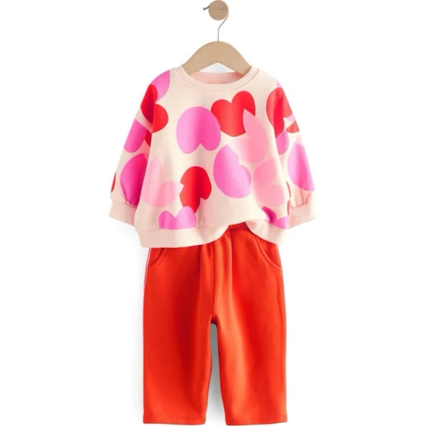 Next Kids' Heart Print Sweatshirt & Sweatpants Set