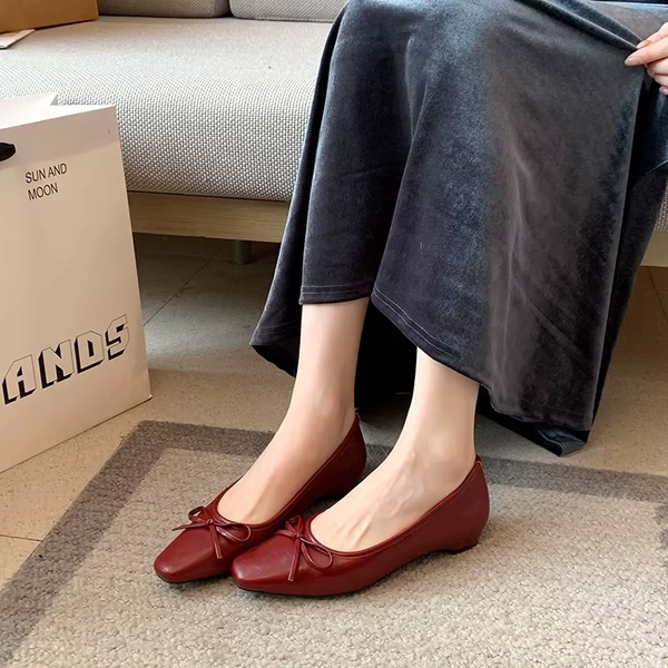 Sapatos femininos Lucky Red com laço francês, salto baixo, estilo slip-on, com estampa do zodíaco chinês, bico raso, ajuste largo, casuais e confortáveis. - AliExpress