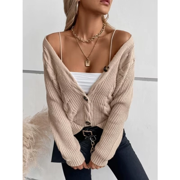 Clearlove Women's Cable Knit Cardigan Open Front Sweater Casual Long Sleeve Button Coats Outerwear,Khaki,X Large
