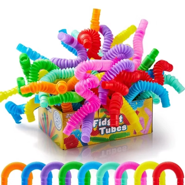 SYNCFUN 36 Pack Pop Tubes Party Favors Fidget Tubes for Kids 9 Colors Connectable & Extendable Stress Relief Sensory Toys for Toddlers