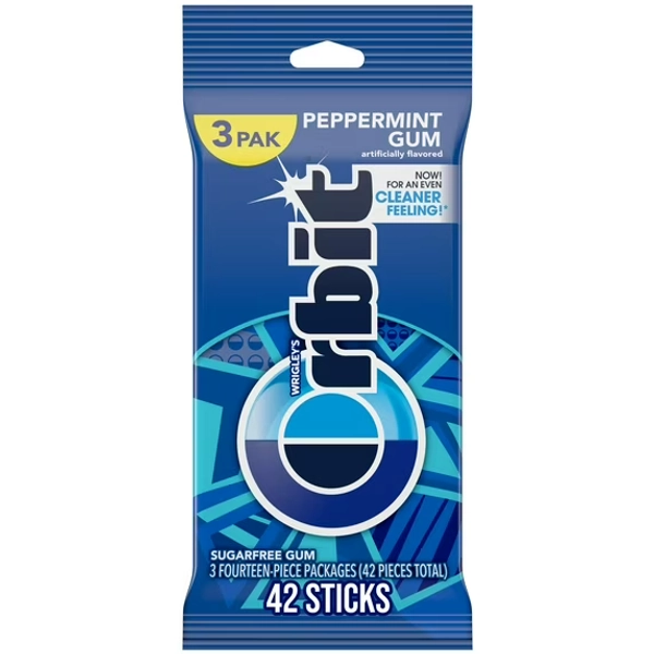 Orbit Peppermint Sugar Free Chewing Gum Travel Essentials - 3 Ct Pack