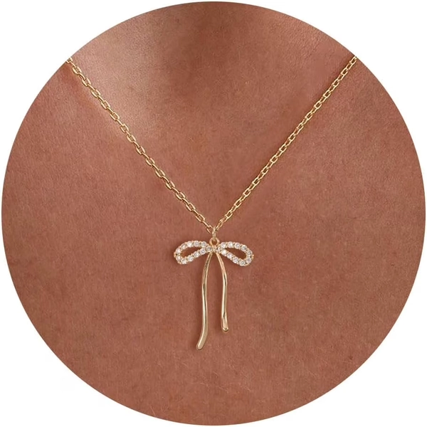 Gold Necklace for Women - Bow Necklace 14K Gold Plated Dainty Cubic Zirconia Bow Necklace Small Bow Necklace Trendy Necklaces for Women Minimalist Jewelry - Walmart.com