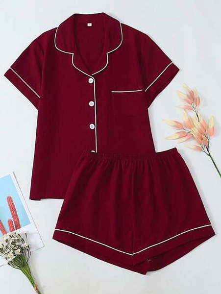 2pcs Women Pajama Set With Short Sleeve Top And Shorts, Casual & Loose, Solid Color Basic Home Wear Suit, Suitable For Both Indoor And Outdoor Wear In Spring/Summer, Christmas - Size S