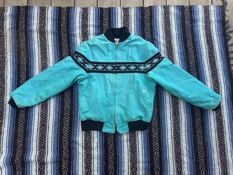 Carhartt Aztec Santa Fe Jacket Men’s Medium Teal Blue Bomber Vintage 90s