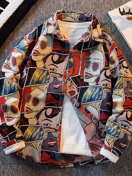 Spring and autumn trendy rugged stylish workwear jacket for men, American design, retro fun cartoon comic print jacket - AliExpress 200000343