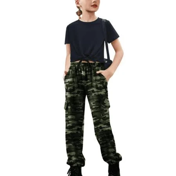 Oudiya Girls 2 Piece Tie Knot Crop Top and Cargo Pants Set