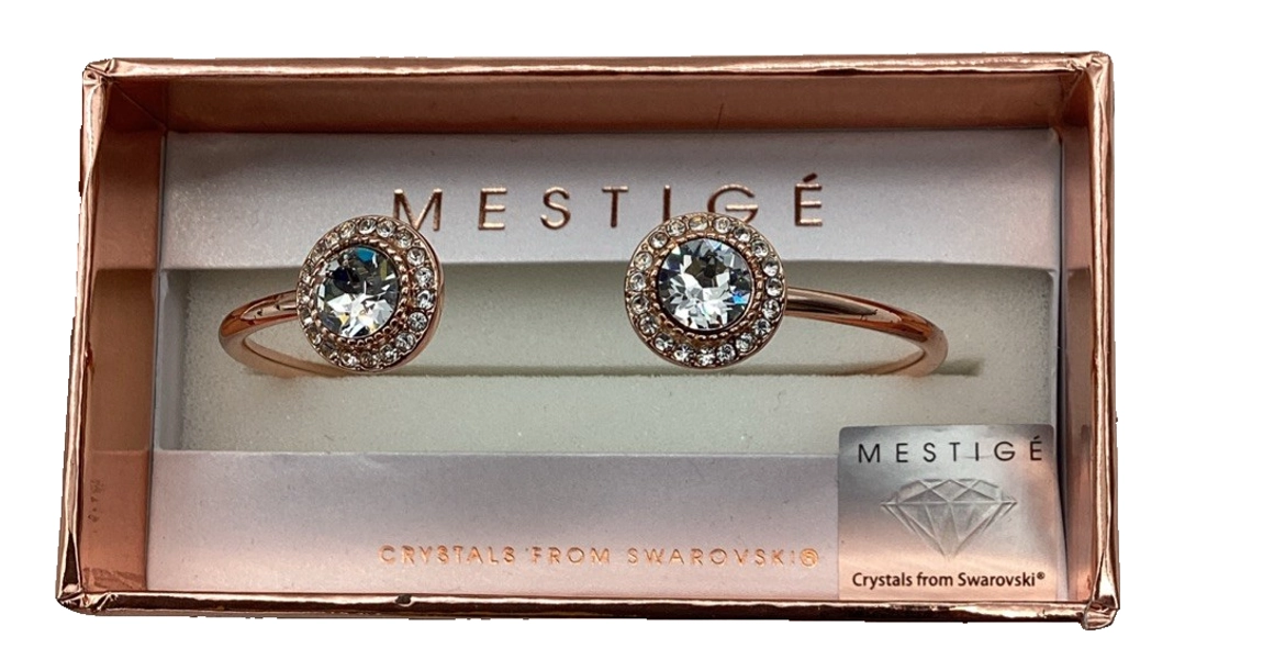 Mestige Swarovski Crystals Embellished Pebble Cuff Bracelet Rose Gold