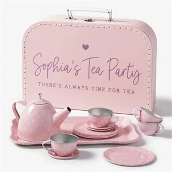 Personalized 15 pc. Pink Polka Dot Tea Set