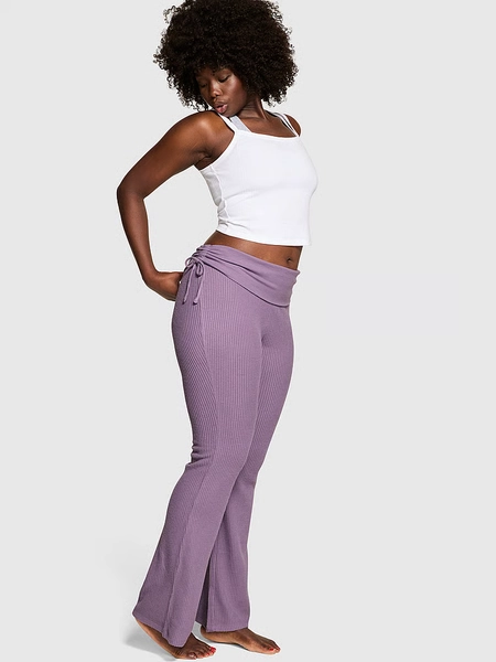 Waﬄe Knit Foldover Flare Pants